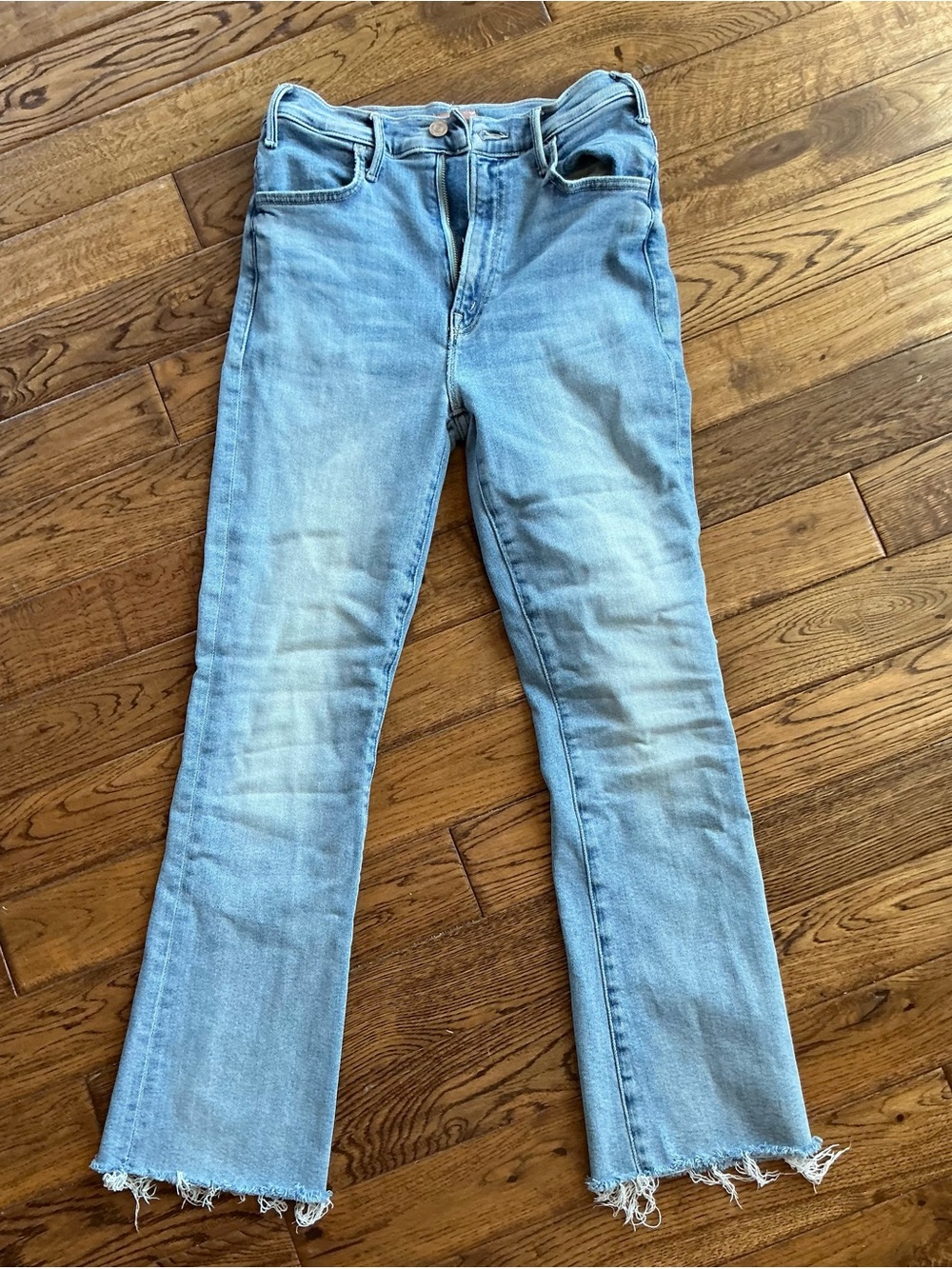 Mother The Hustler Ankle Fray Jeans Women’s 27 Light Wash Raw Hem Made USA